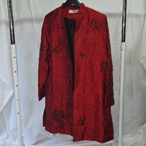 Tunique Nights red jacket with embroidery, beads, and sequins